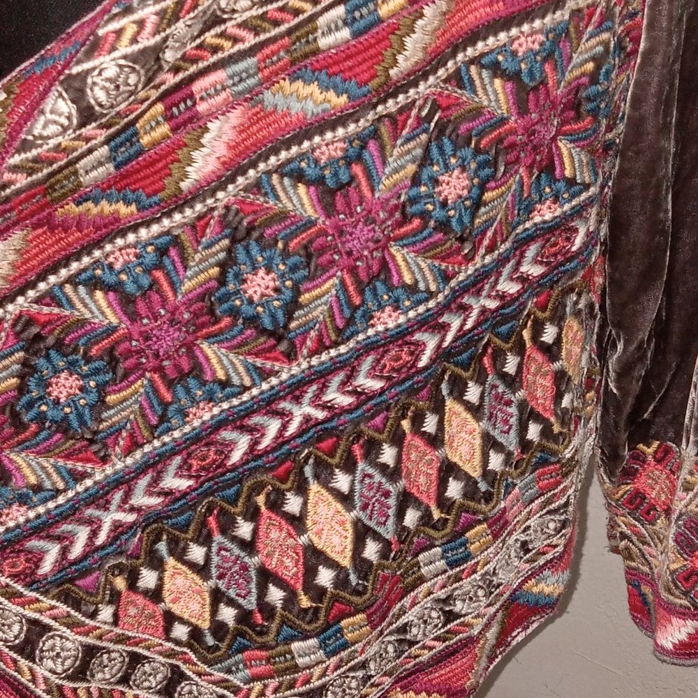 Johnny Was Graphite velour embroidered jacket - Picture 10 of 16